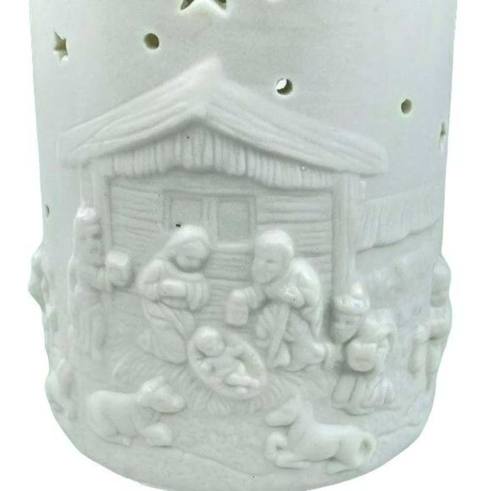Ornamental Jade Porcelain Nativity Votive Candleholder 5in x 3.5in Holiday Decor - Picture 5 of 6